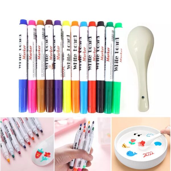 Magical Water Painting Pen, Magical Floating Ink Pen with Spoon, Erasing Whiteboard Marker, Magical Water Painting Pens Kit Set for Kids, A Watercolor Pen That Can Float in The Water - Image 2