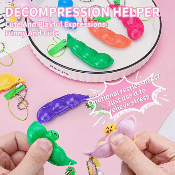 Funny Beans Squishy Squeeze Peas Edc Fidget Toys Pendants Keychain Stress Relief - Image 10