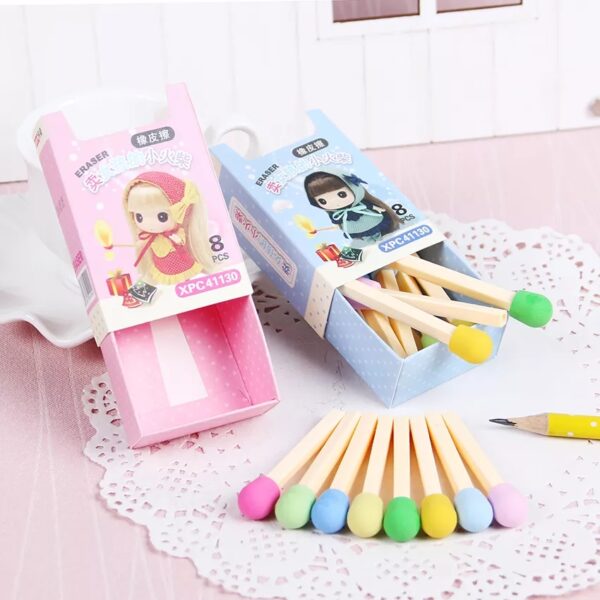 08 Pcs Cute Kawaii Matches Eraser Lovely Colored Eraser - Image 2