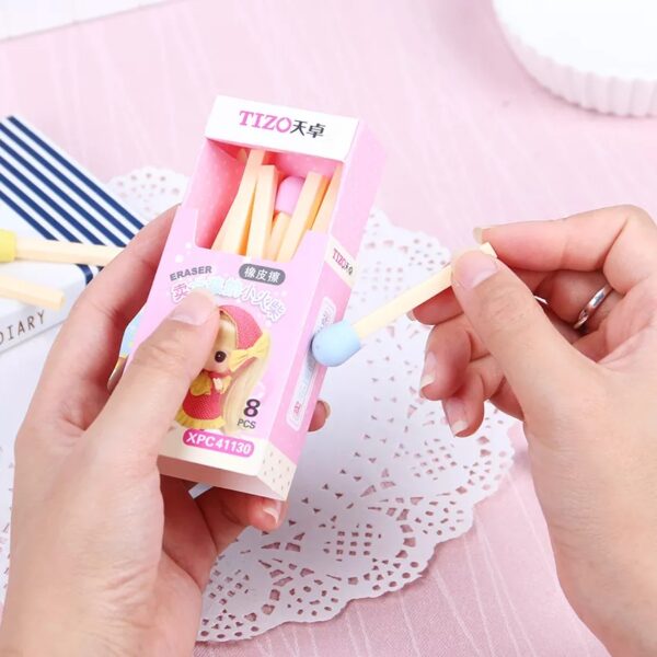 08 Pcs Cute Kawaii Matches Eraser Lovely Colored Eraser - Image 4