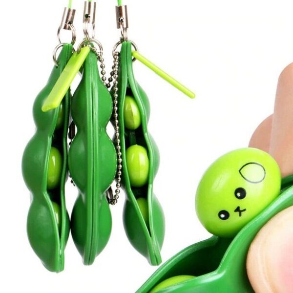 Funny Beans Squishy Squeeze Peas Edc Fidget Toys Pendants Keychain Stress Relief - Image 4