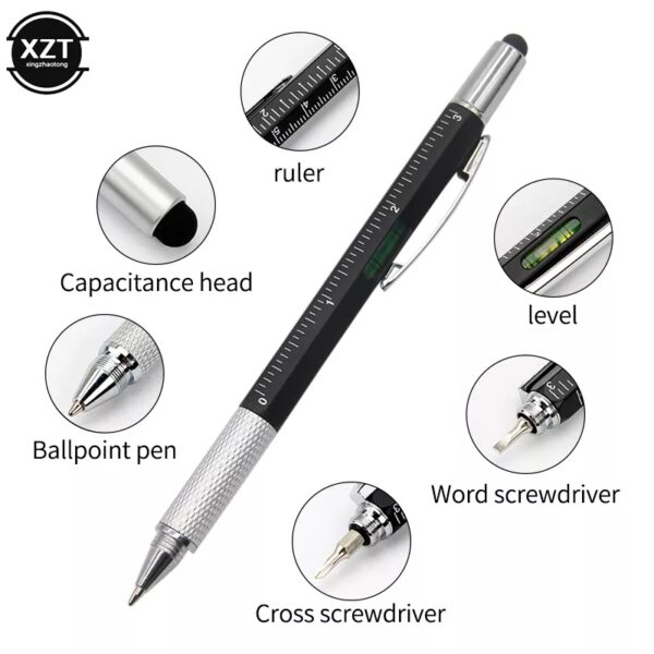 ENGENIER 7 in1 Multifunction Ballpoint Pen with Modern Handheld Tool Measure Technical Ruler Screwdriver Touch Screen Stylus Spirit Level