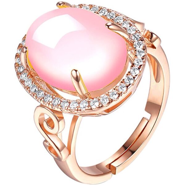 Women's Luxury Fashion Oval Rose Quartz Rhinestone Open Finger Ring Jewelry Gift