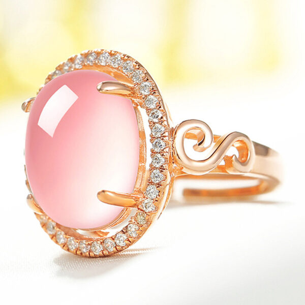 Women's Luxury Fashion Oval Rose Quartz Rhinestone Open Finger Ring Jewelry Gift - Image 2