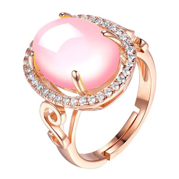 Women's Luxury Fashion Oval Rose Quartz Rhinestone Open Finger Ring Jewelry Gift - Image 3