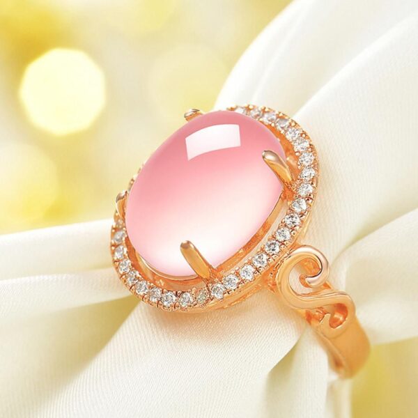 Women's Luxury Fashion Oval Rose Quartz Rhinestone Open Finger Ring Jewelry Gift - Image 5