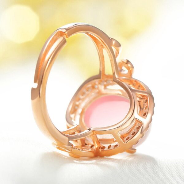 Women's Luxury Fashion Oval Rose Quartz Rhinestone Open Finger Ring Jewelry Gift - Image 6