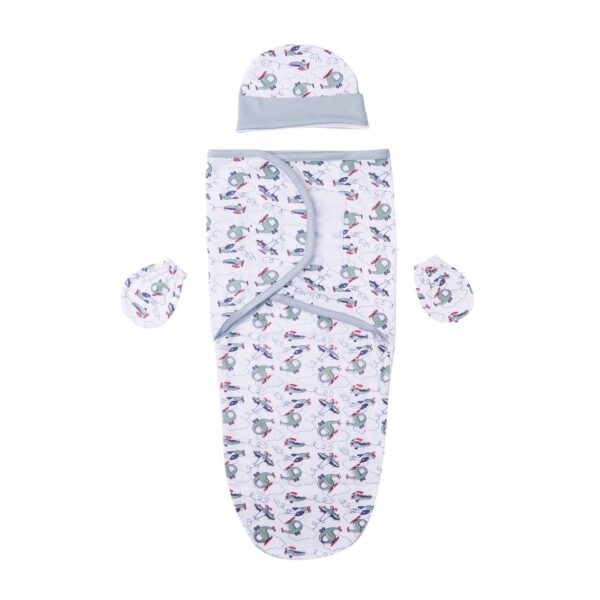 03 Pcs Set Baby Swaddle With Cap & Mittens Set - Image 9